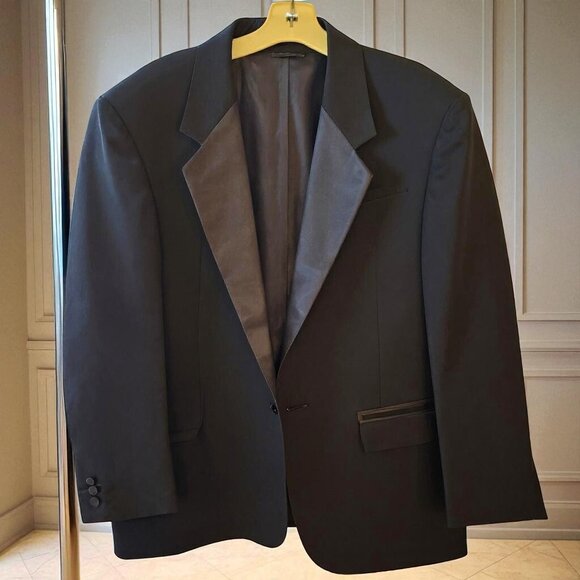 FWI Black Tuxedo Blazer Jacket Men’s 44R Approx | Satin Lapel | Formalwear - Picture 2 of 7